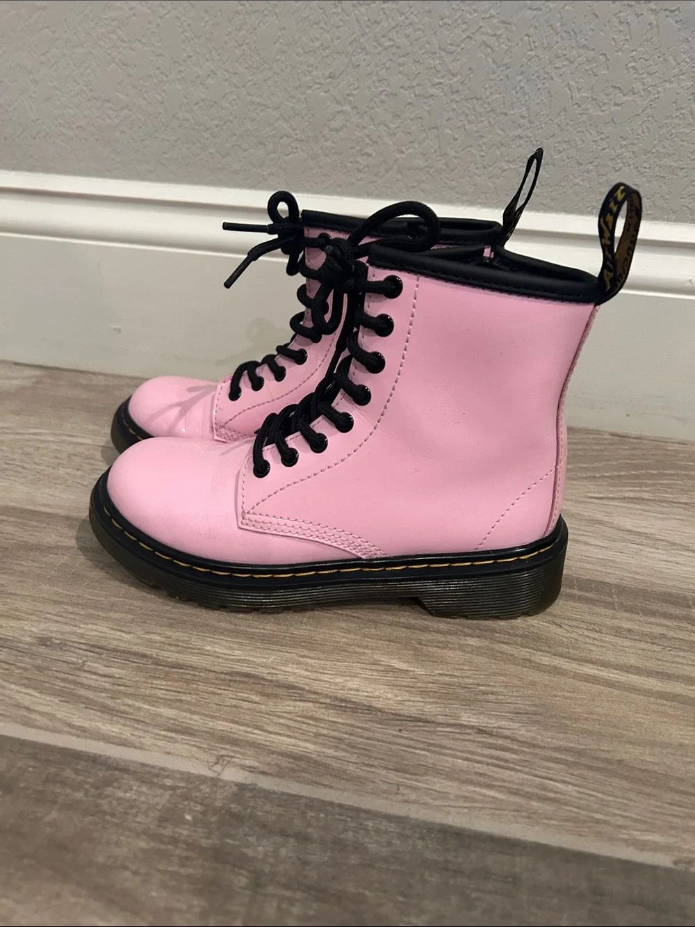Dr. Martens Pink and Black Kids Lace-Up Combat Boots